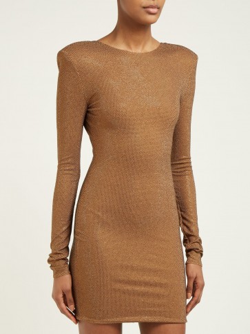 ALEXANDRE VAUTHIER Microcrystal open-back mini dress in brown / crystal embellished party dresses / sparkling evening wear