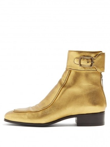 SAINT LAURENT Miles metallic leather ankle boots in gold - flipped