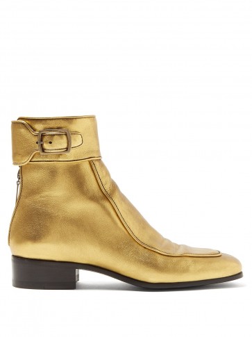 SAINT LAURENT Miles metallic leather ankle boots in gold