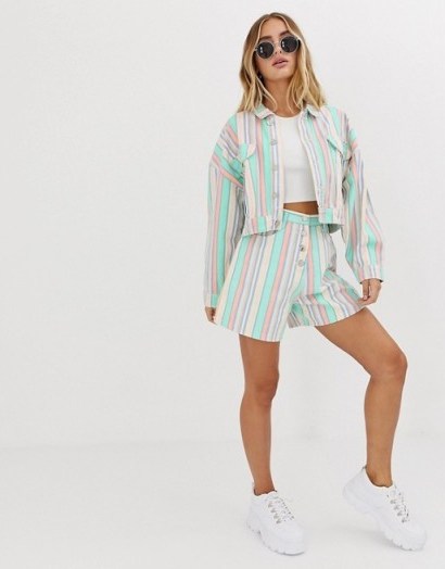 Missguided co-ord denim mom shorts in pastel stripe - flipped
