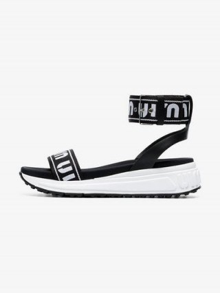 Miu Miu Black Logo Print Strap Sandals / monochrome sandal - flipped