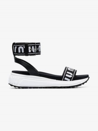 Miu Miu Black Logo Print Strap Sandals / monochrome sandal