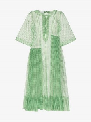 Molly Goddard Blessing Green Gingham Print Ruffle Dress / sheer check print dresses - flipped