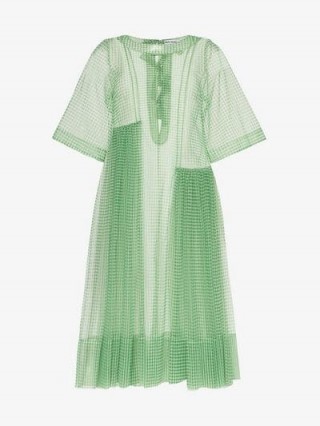 Molly Goddard Blessing Green Gingham Print Ruffle Dress / sheer check print dresses