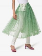 Molly Goddard Lettie High-Waisted Gathered Tulle Skirt / sheer green gingham skirts