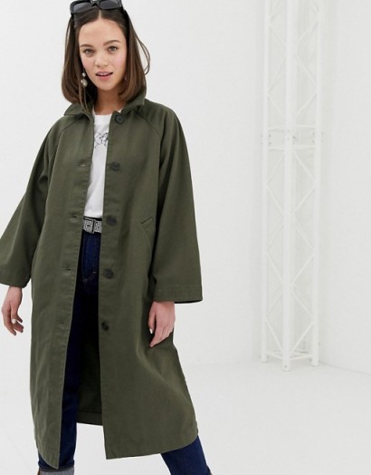 Monki oversized lightweight coat in khaki | green coats for spring