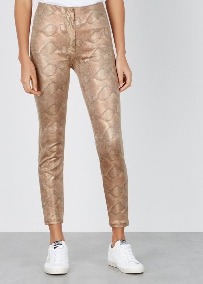 MOTHER Python-effect faux leather trousers in sand ~ brown tone skinnies - flipped