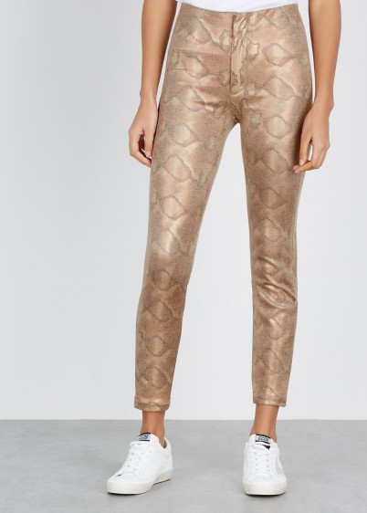 MOTHER Python-effect faux leather trousers in sand ~ brown tone skinnies
