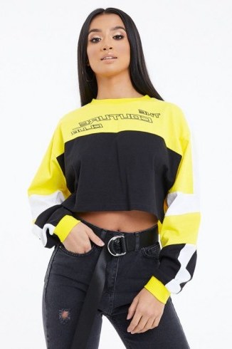 THE COUTURE CLUB MOTOCROSS LS CROP TOP YELLOW / BLACK ~ cropped sports style tops - flipped