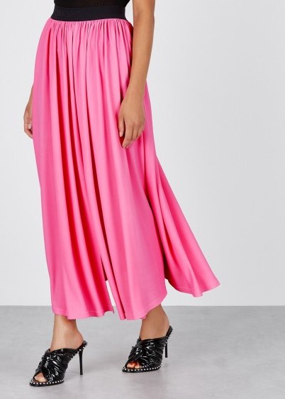 MSGM Pink pleated stretch-viscose midi skirt ~ bright colours - flipped