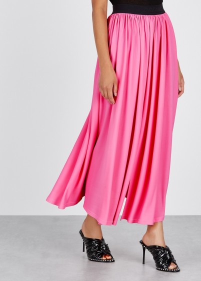 MSGM Pink pleated stretch-viscose midi skirt ~ bright colours