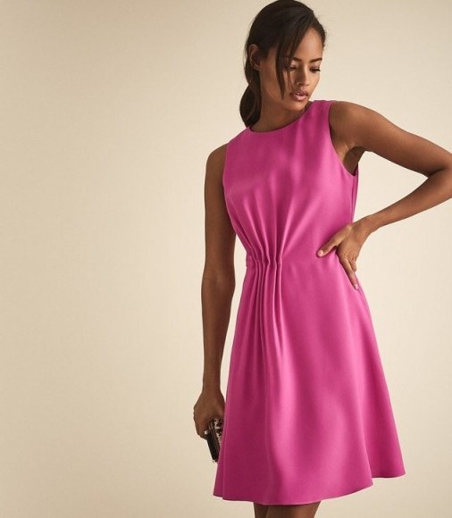 REISS NADIA PLEAT DETAIL DAY DRESS PINK ~ bright event dresses - flipped