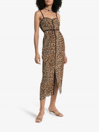 Nanushka Leopard Print Spaghetti Strap Midi Dress in Brown / thin cami straps / wild animal prints - flipped