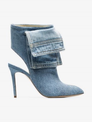 Natasha Zinko Blue 100 Cut-Out Denim-Wrapped Leather Ankle Boots / stiletto heel bootie