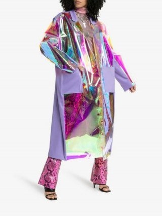 Natasha Zinko Iridescent Contrast Panel Oversized Trench Coat / high shine multi-coloured coats - flipped