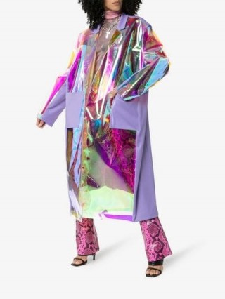 Natasha Zinko Iridescent Contrast Panel Oversized Trench Coat / high shine multi-coloured coats