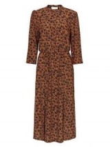 Oliver Bonas Natural Animal Print Tan Midi Dress / double front slit dresses