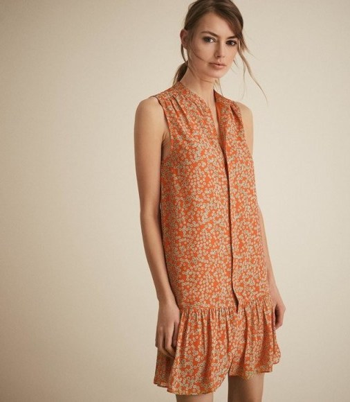 Reiss NIA PRINTED SHIFT DRESS CORAL | sleeveless spring dresses - flipped