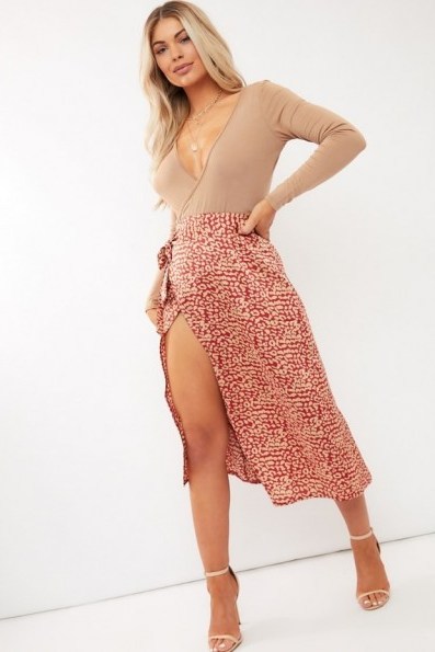 IN THE STYLE NITILIA RED LEOPARD PRINT WRAP SKIRT ~ glamorous skirts - flipped