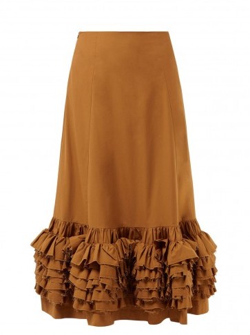MOLLY GODDARD Nora ruffled cotton skirt in brown ~ tiered ruffles ~ summer vacation skirts - flipped
