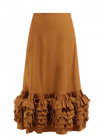 MOLLY GODDARD Nora ruffled cotton skirt in brown ~ tiered ruffles ~ summer vacation skirts