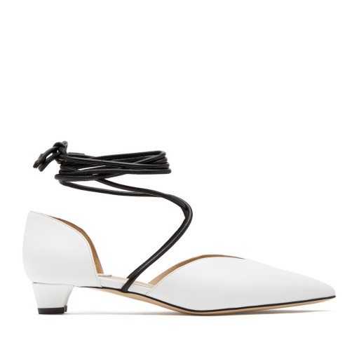 Paul Andrew ODYSSEY TIE-UP SHOES in White / Black | low heeled strappy spring pumps