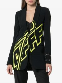Off-White Logo Print Relaxed Fit Blazer Jacket in Black