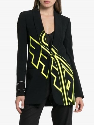 Off-White Logo Print Relaxed Fit Blazer Jacket in Black - flipped