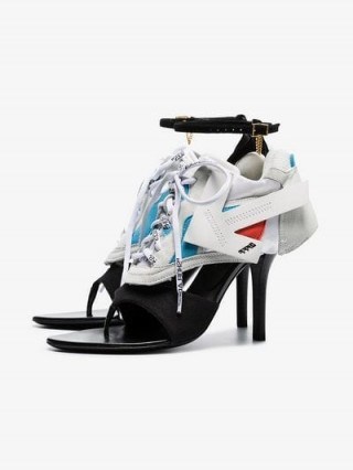 Off-White White, Black And Blue Heeled Runner 100 Sandals / sporty heels - flipped