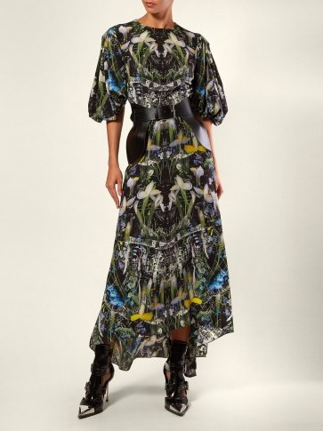 ALEXANDER MCQUEEN Ophelia floral-print silk dress | puff sleeved dresses - flipped