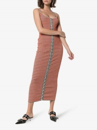 Paco Rabanne Reversible Checked-Knitted Cotton-Blend Dress in red and grey