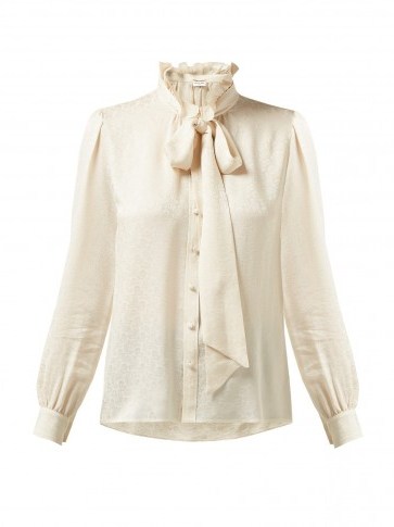 SAINT LAURENT Paisley-brocade silk shirt ~ romantic high neck blouses ~ cream pussy bow shirts - flipped