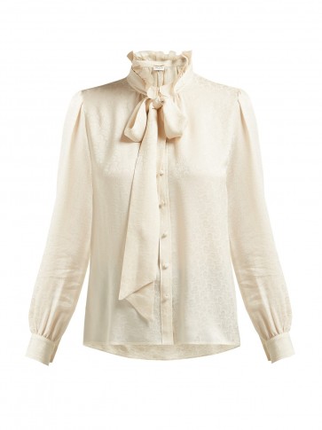 SAINT LAURENT Paisley-brocade silk shirt ~ romantic high neck blouses ~ cream pussy bow shirts
