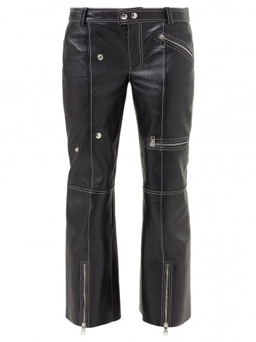 ALEXANDER MCQUEEN Panelled kick-flare leather trousers in black ~ structured zipped pants - flipped
