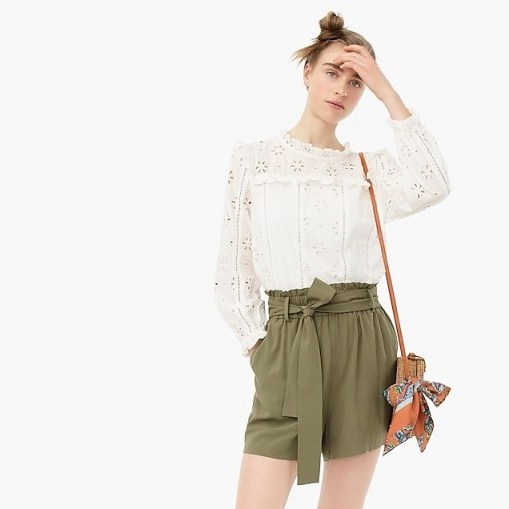 J.Crew Paper bag short in Frosty Olive | green tie waist shorts - flipped
