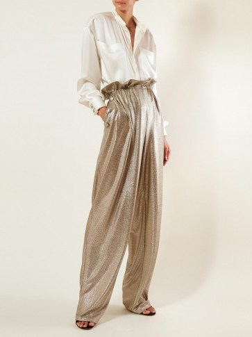 BALMAIN Paperbag-waist gold lamé trousers / luxe evening pants - flipped
