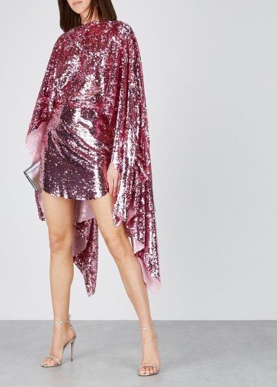PAULA KNORR Pink cape-effect sequin mini dress / dazzling dresses / event glamour - flipped