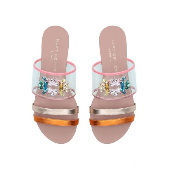 KURT GEIGER LONDON PIA VINYL SANDAL in pink combination / Embellished Perspex Flat Sandals / luxe flats
