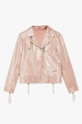 Topshop Pink Cracked Look Biker Jacket | girly zip detail jackets | casual luxe - flipped