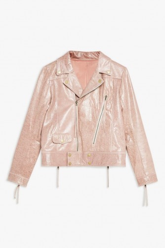 Topshop Pink Cracked Look Biker Jacket | girly zip detail jackets | casual luxe