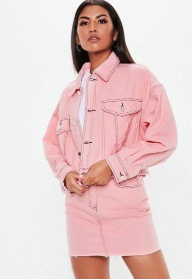 MISSGUIDED pink denim cropped contrast stitch co ord jacket ~ girly colours - flipped