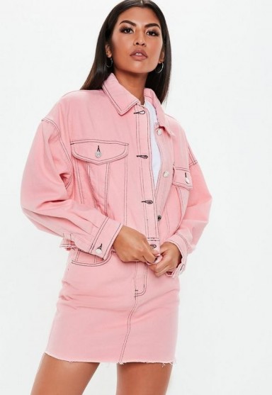 MISSGUIDED pink denim cropped contrast stitch co ord jacket ~ girly colours