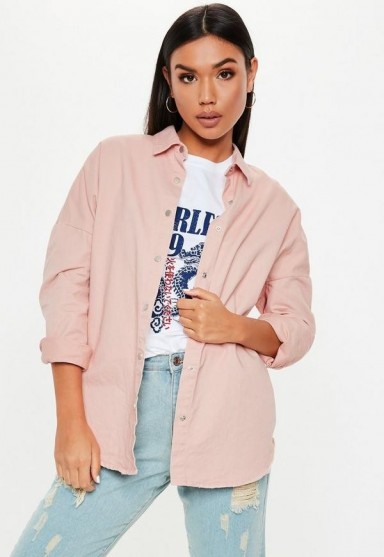 MISSGUIDED pink oversized washed denim shirt
