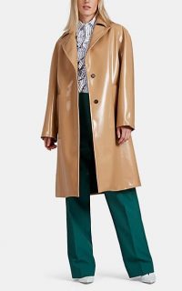 PLAN C Faux-Leather Long Coat ~ shiny camel mac