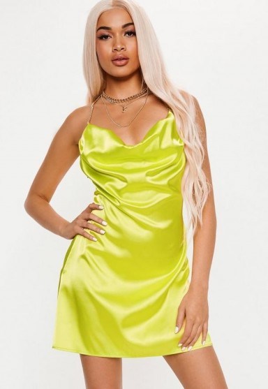 playboy x missguided lime cowl front chain mini dress ~ sassy going out fashion - flipped