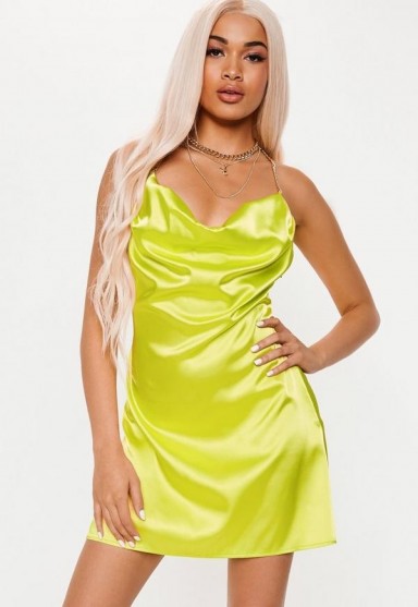 playboy x missguided lime cowl front chain mini dress ~ sassy going out fashion