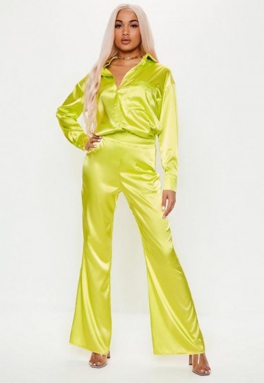 playboy x missguided lime wide leg trousers ~ yellow-green pants