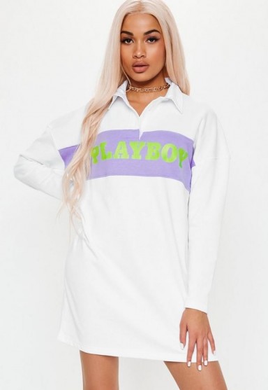 playboy x missguided white neon slogan panel rugby dress ~ sporty style fashion