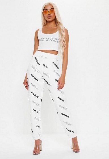 playboy x missguided white repeat print joggers ~ casual style - flipped