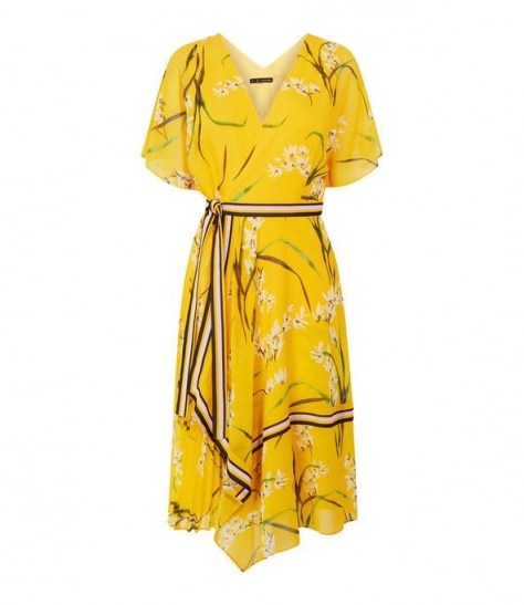 KAREN MILLEN Pleated Floral Midi Dress Yellow / oriental prints - flipped